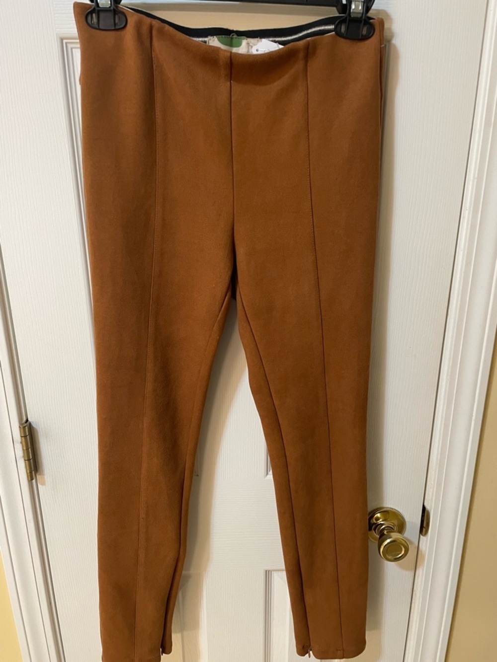 Anthropologie Faux Suede Slim Ankle Pants Size 29 🤎 Luxe Stretch Zip Hem